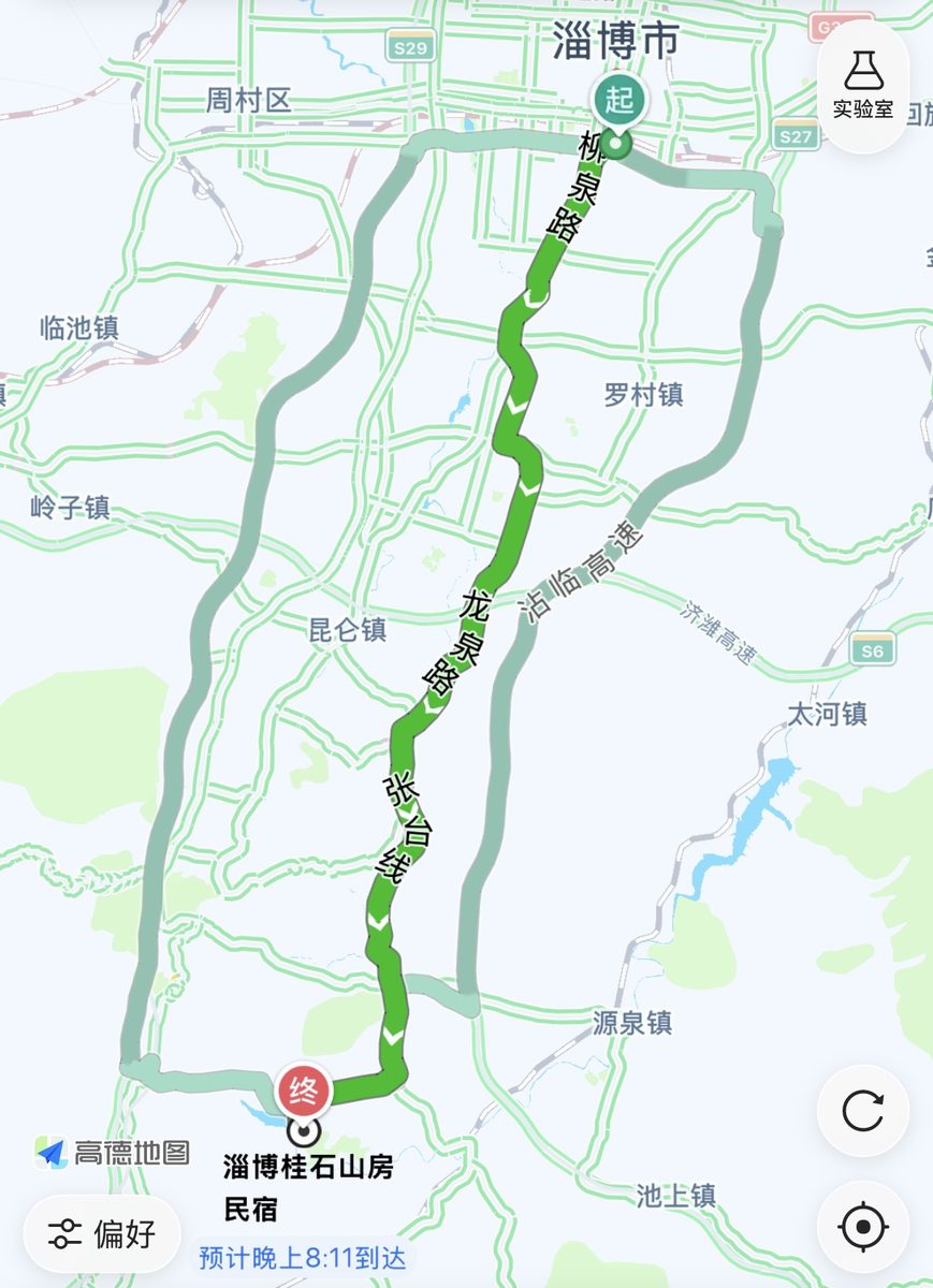 淄博站到桂石山房民宿自驾路线图